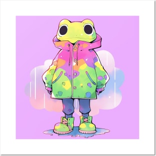 Anime Frog Wearing Raincoat Posters and Art